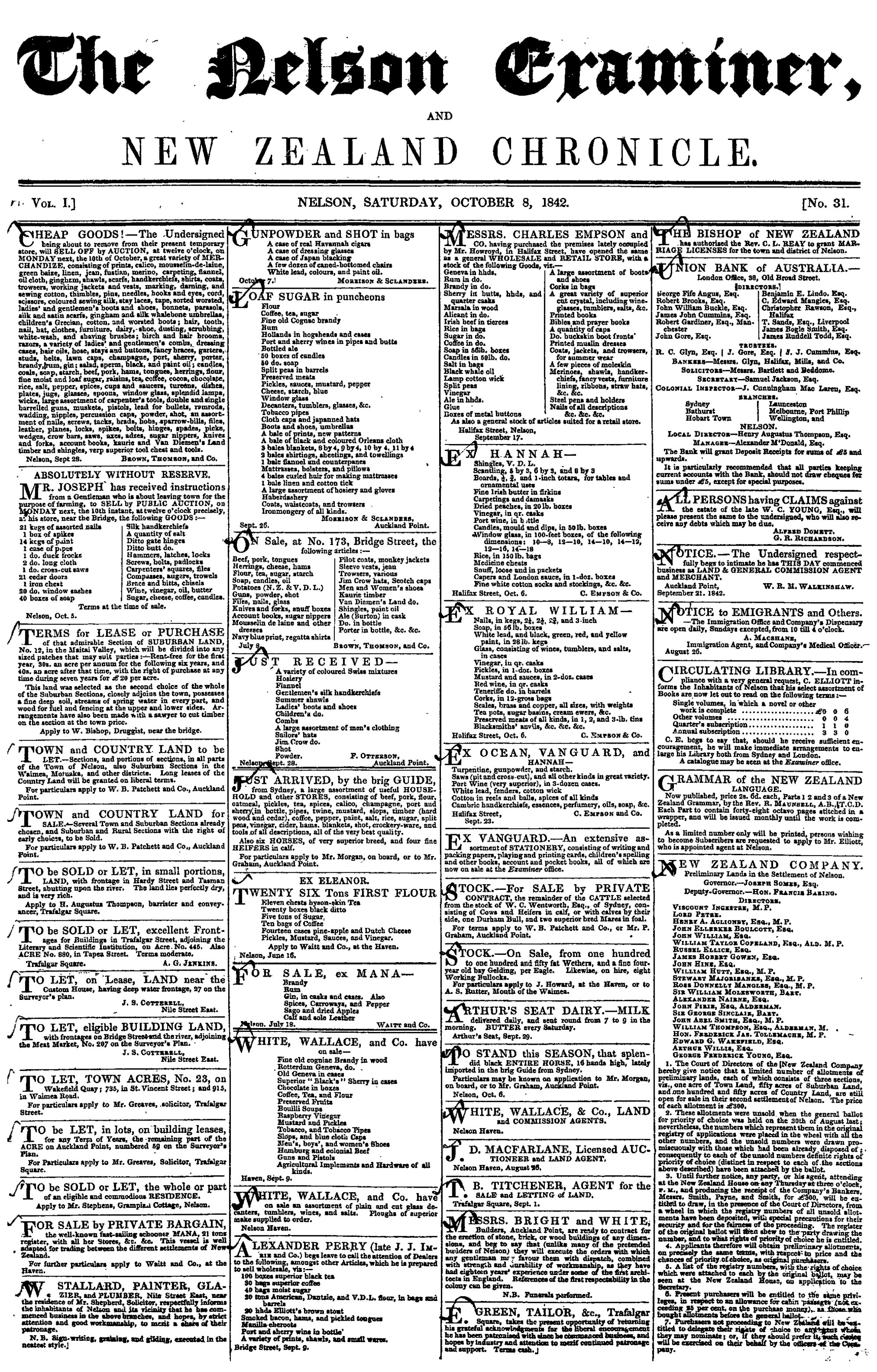 1842-10-08 Nelson Examiner and New Zealand Chronicle 