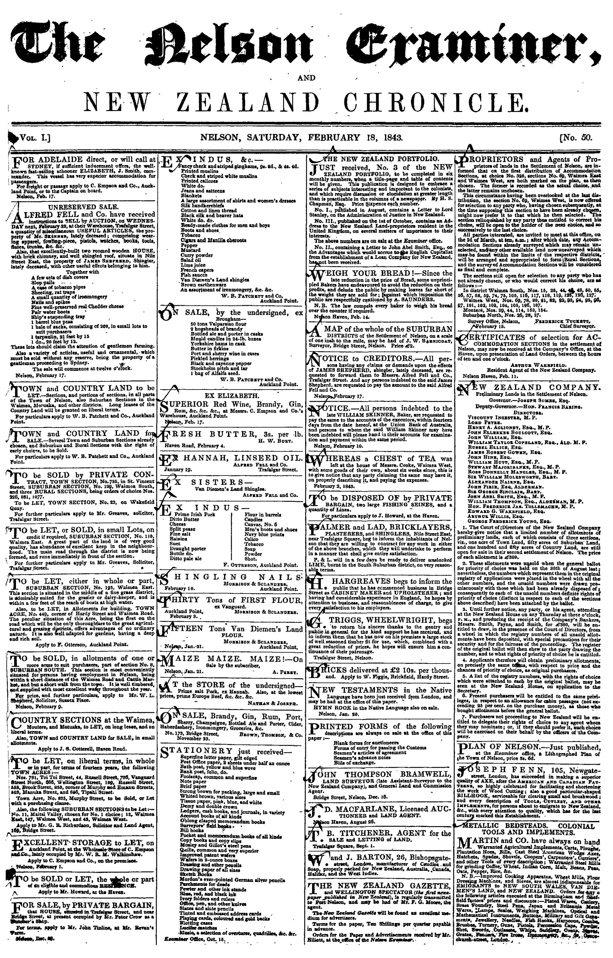 1843-02-18 Nelson Examiner and New Zealand Chronicle 